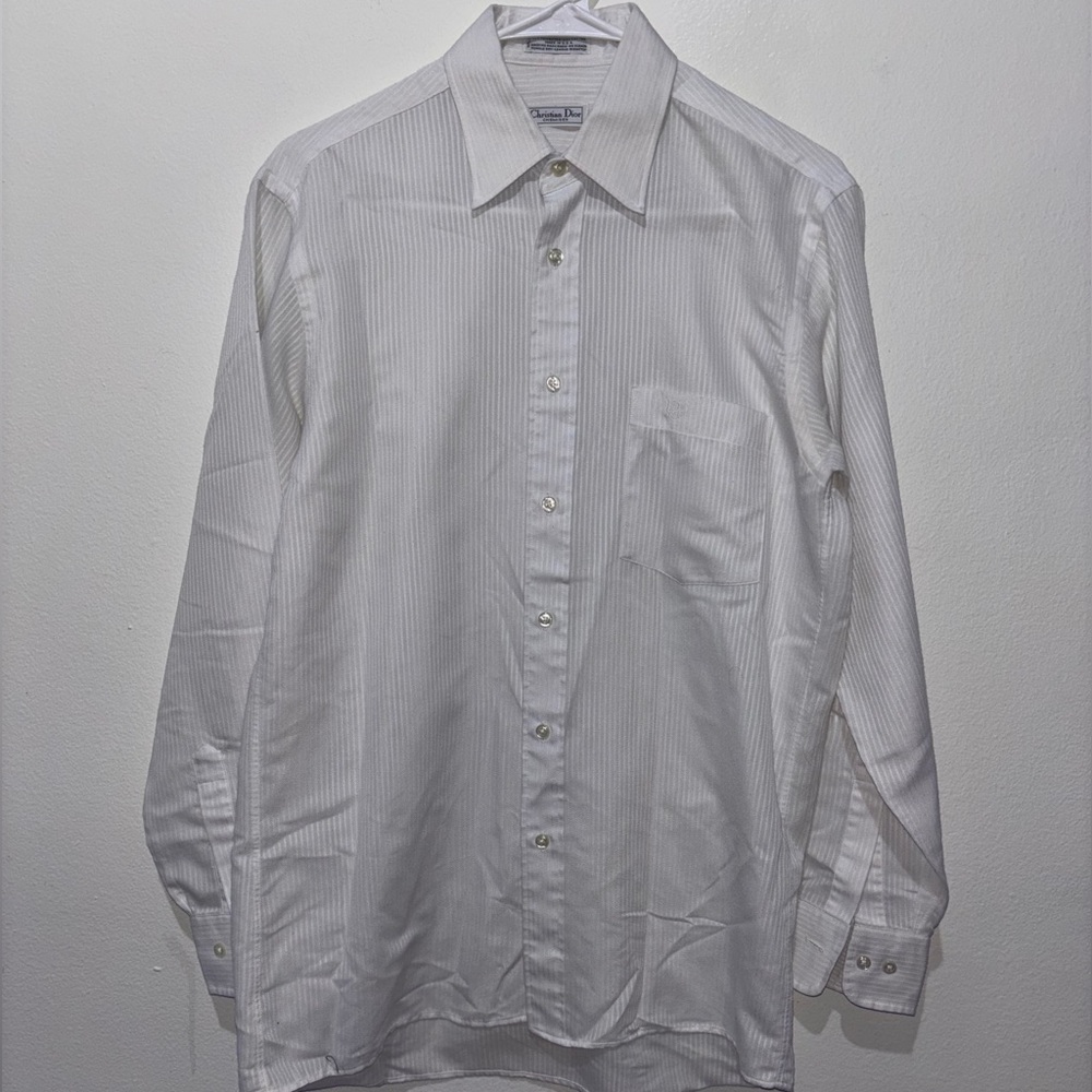 Christian Dior White Striped Button Down Size 15